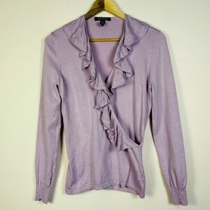 Ralph Lauren Light Purple Ruffle Silk Blend Long Sleeve Wrap Sweater Top